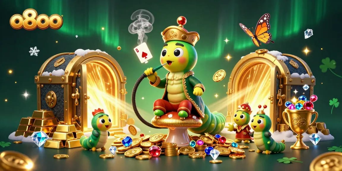 Experience the thrill of o8oo casino with dynamic illustrations of games, treasures, and excitement.