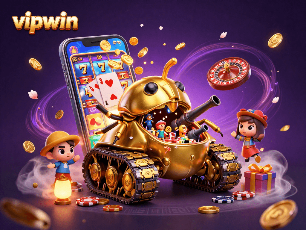 Experience the excitement of vipwin with a vibrant 3D casino scene filled with action.