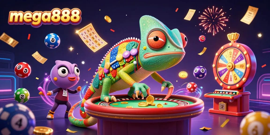 Experience the excitement of mega888 online with colorful elements and a dynamic casino atmosphere.