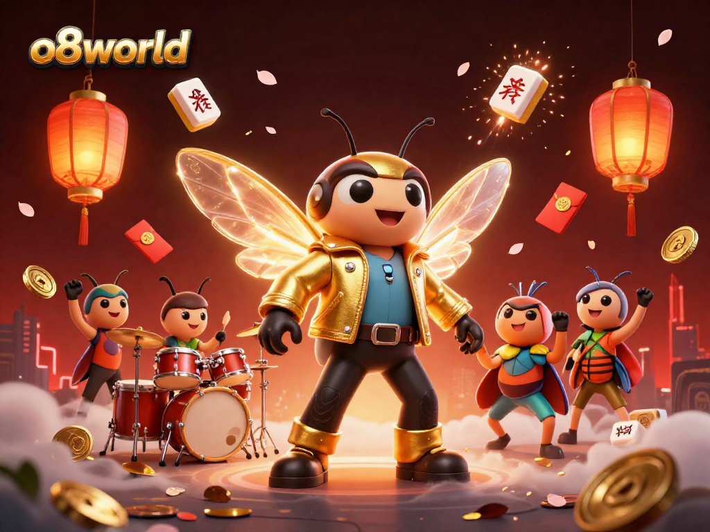 Experience entertainment at o8world with lively 3D illustrations of fun gaming elements.