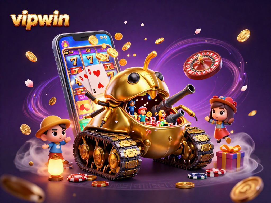 Experience the excitement of vipwin with a vibrant 3D casino scene filled with action.