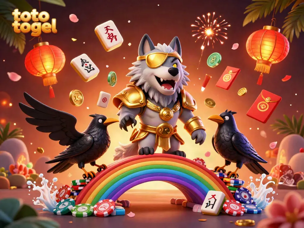 Experience thrilling toto togel excitement with Odin the wolf and ravens in a dynamic casino scene.