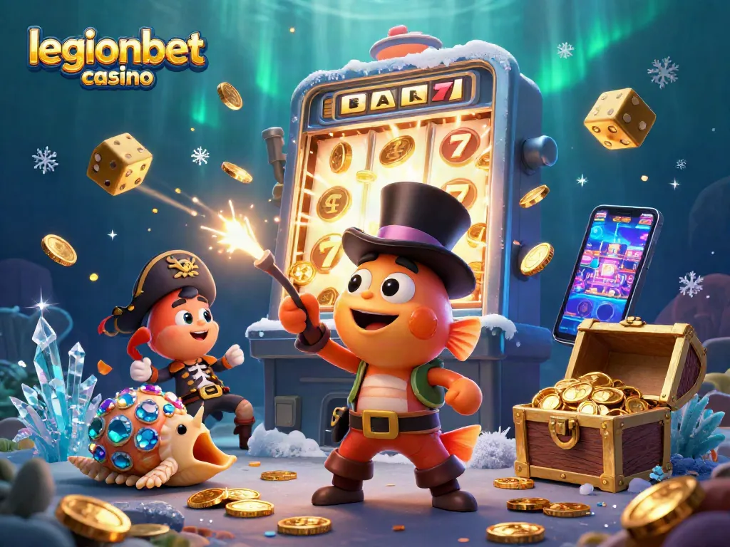 Exciting gameplay at legionbet casino with vibrant characters and a jackpot slot machine.