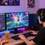 Engaging gameplay of mind control hentai game in a vibrant gaming setup