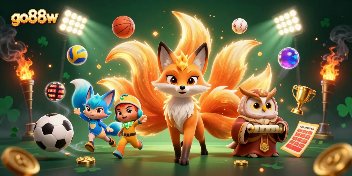 Engage with go88w's vibrant casino spirit, featuring a nine-tailed fox and sports excitement!