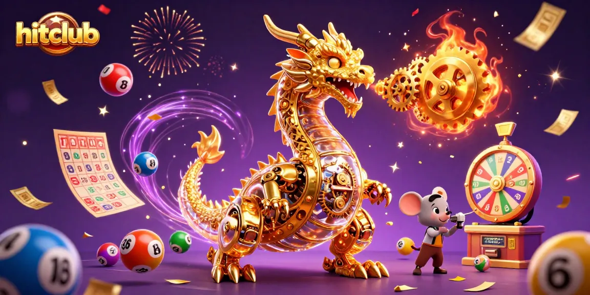 Experience gaming excitement at hitclub with a golden dragon and colorful lottery elements!