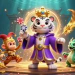 Experience thrilling play at UU88 with a vibrant 3D casino scene showcasing a regal tiger and playful characters.