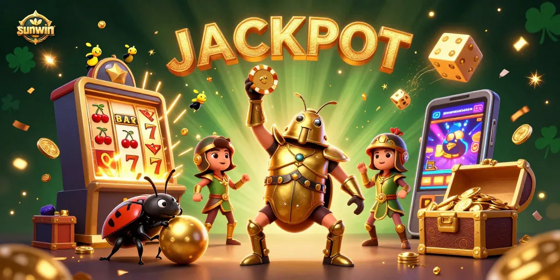 Experience thrilling wins at sunwin with vibrant casino games and jackpot excitement in this 3D illustration.