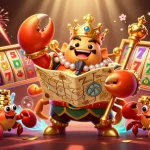 Watch NK88's golden crab emperor rule the casino realm with vibrant games and treasures