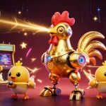 Experience thrilling gamesunwin adventures with a dynamic golden rooster robot and chick drones.